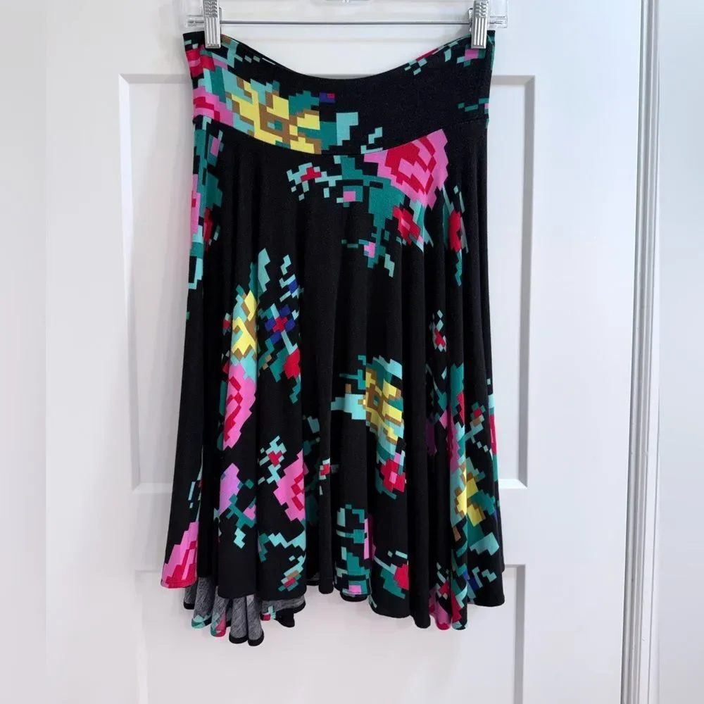 RicRac x Urban Outfitters Asymmetrical Hem Pixel Floral Swing Skirt- SZ L